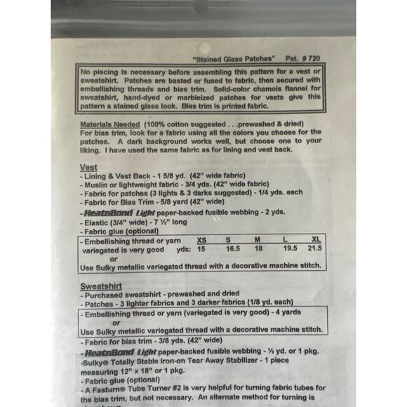 Sew Mini Pieces Stained Glass Patches Pattern #720 by Cherrywood Vests Sweatshir - Picture 4 of 6